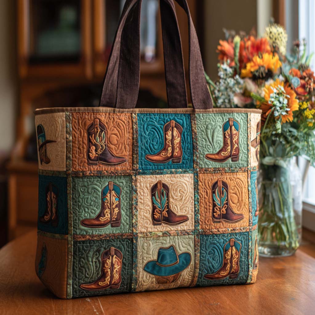 Boots and Hats Quilted Tote Bag The Best Tote Bag Cowboy Themed Gifts