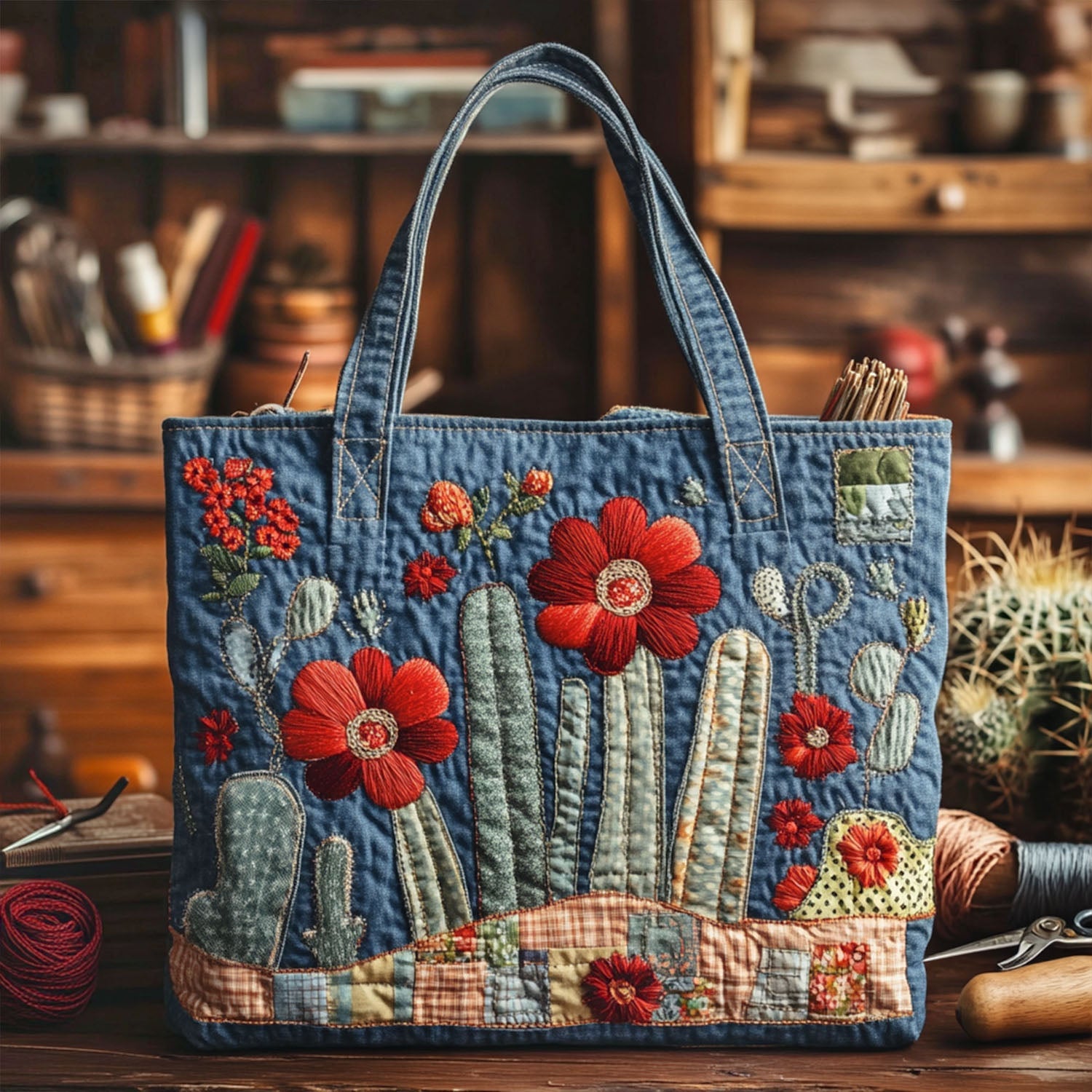 Botanical Spines Quilted Tote Bag Perfect Tote Bag Cactus Gifts For Women
