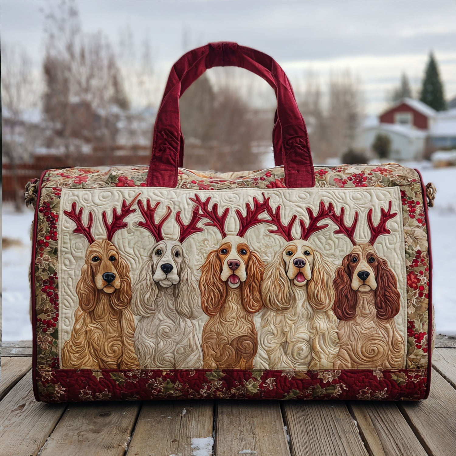 Bouncy Spaniel Quilted Duffle Bag Best Women's Travel Duffle Bag Presents For Dod Lovers Person