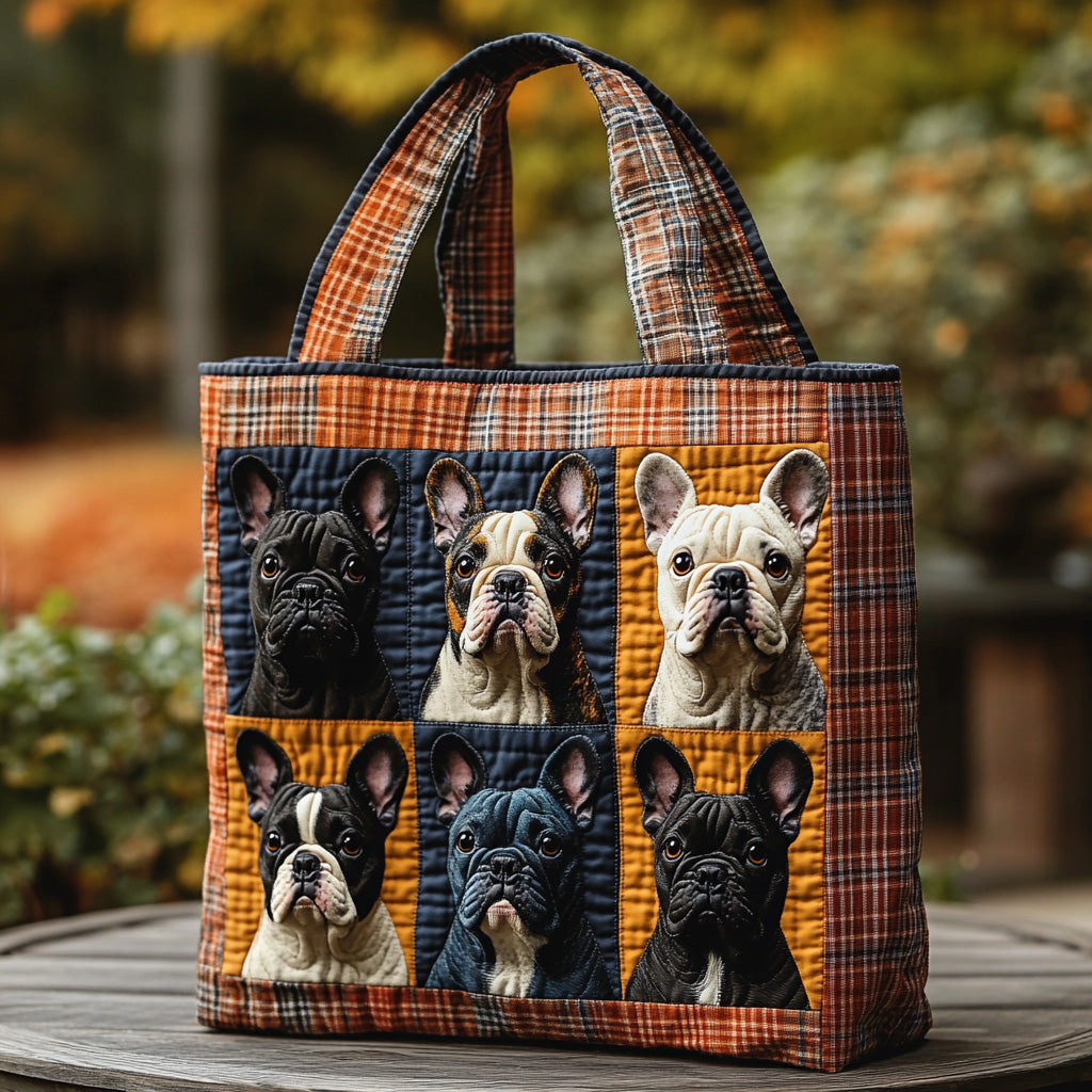 Brisk Breeze Buddy Quilted Tote Bag Vintage Shoulder Bag French Bulldog Themed Gifts