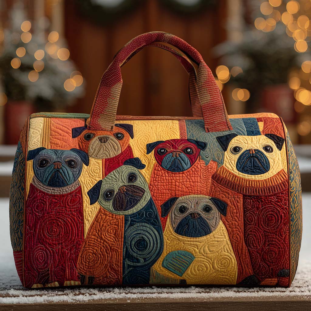 Bubbles Pug Quilted Duffle Bag Athletic Bag Dog Themed Gifts