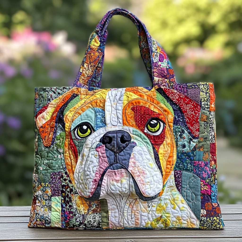 Bulldog Garden Quilted Tote Bag Best Ladies Tote Bags Bulldog Owner Gifts
