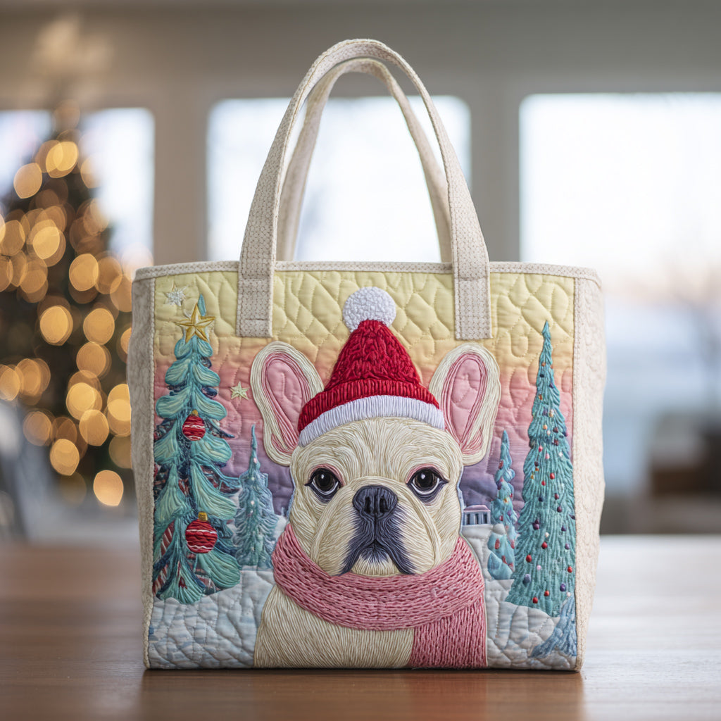 Bulldog Snowy Quilted Tote Bag The Best Tote Bulldog Themed Gifts