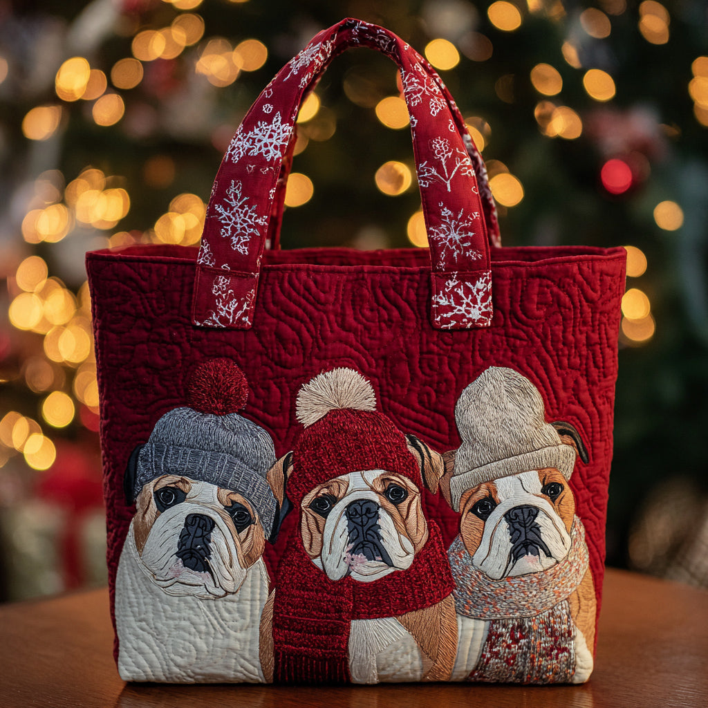 Bulldog Trio Quilted Tote Bag Popular Designer Totes Gift Ideas For Bulldog Lovers