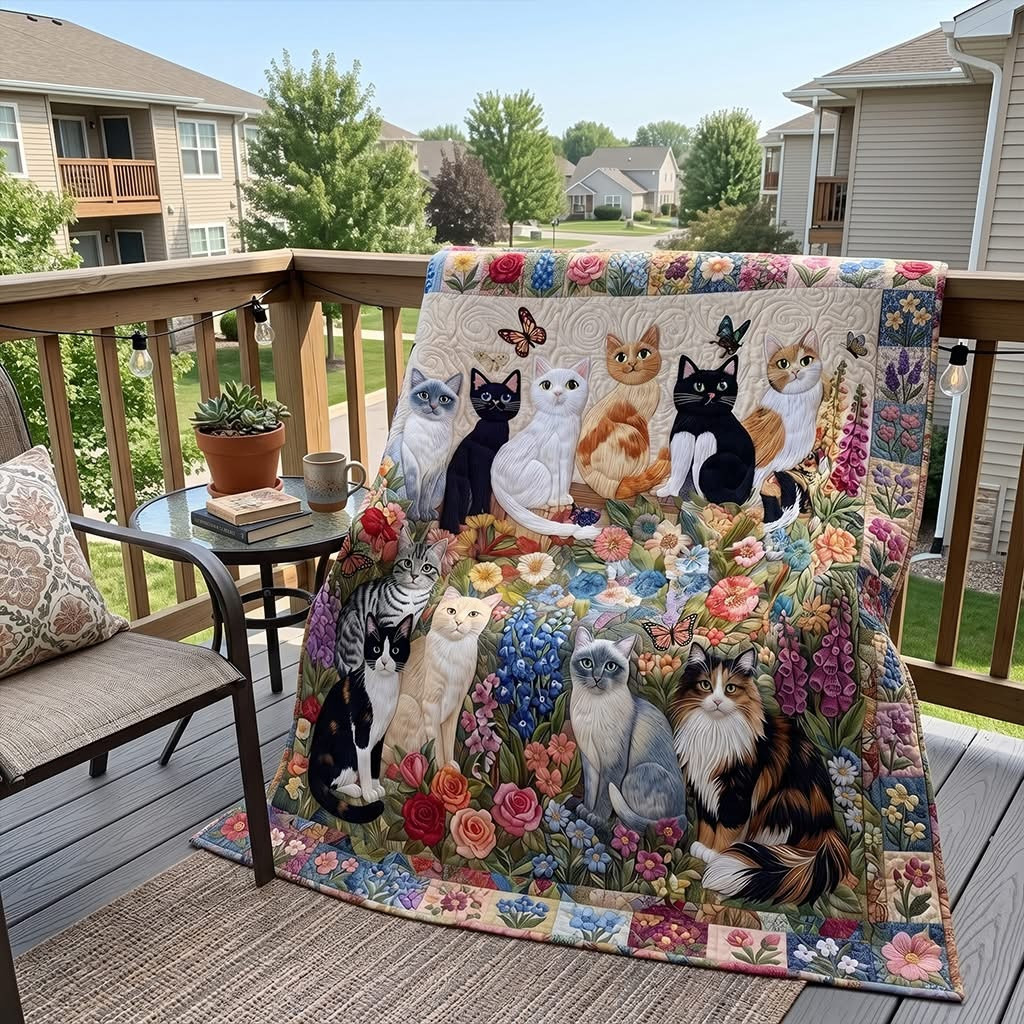Butterfly Cat Floral Quilt Blanket Cozy Bedroom Decor Best Gift FOr Cat Lovers