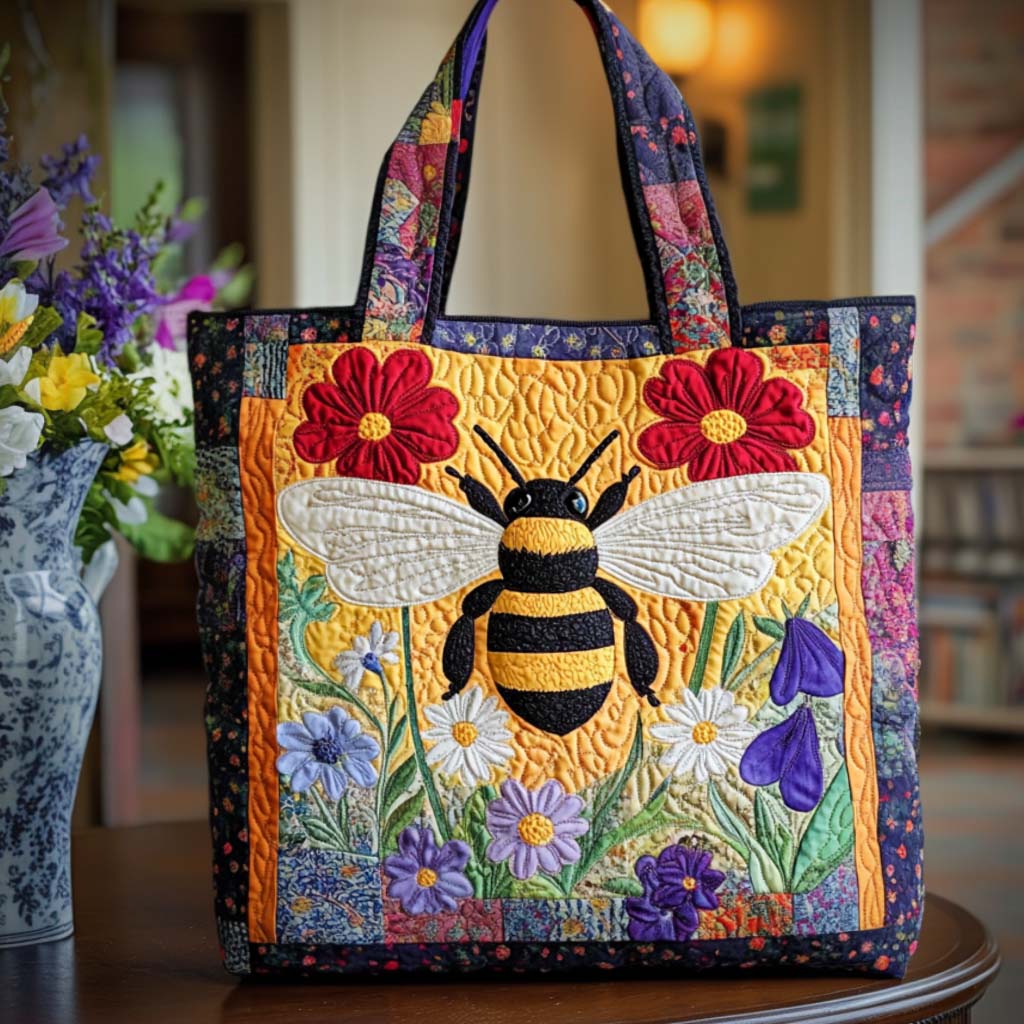 Buzz Charm Quilted Tote Bag Travel Shoulder Bag Presents For Bee Lovers