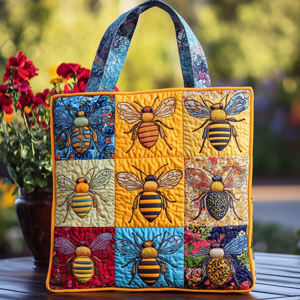 Buzz Joy Quilted Tote Bag Womens Handbag Bumblebee Gifts For Her