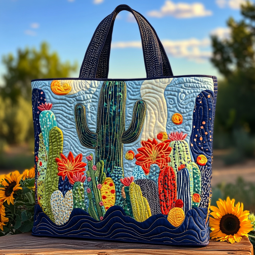 Cactus Bloom Quilted Tote Bag Top Tote Bags Mexican Novelty Gifts