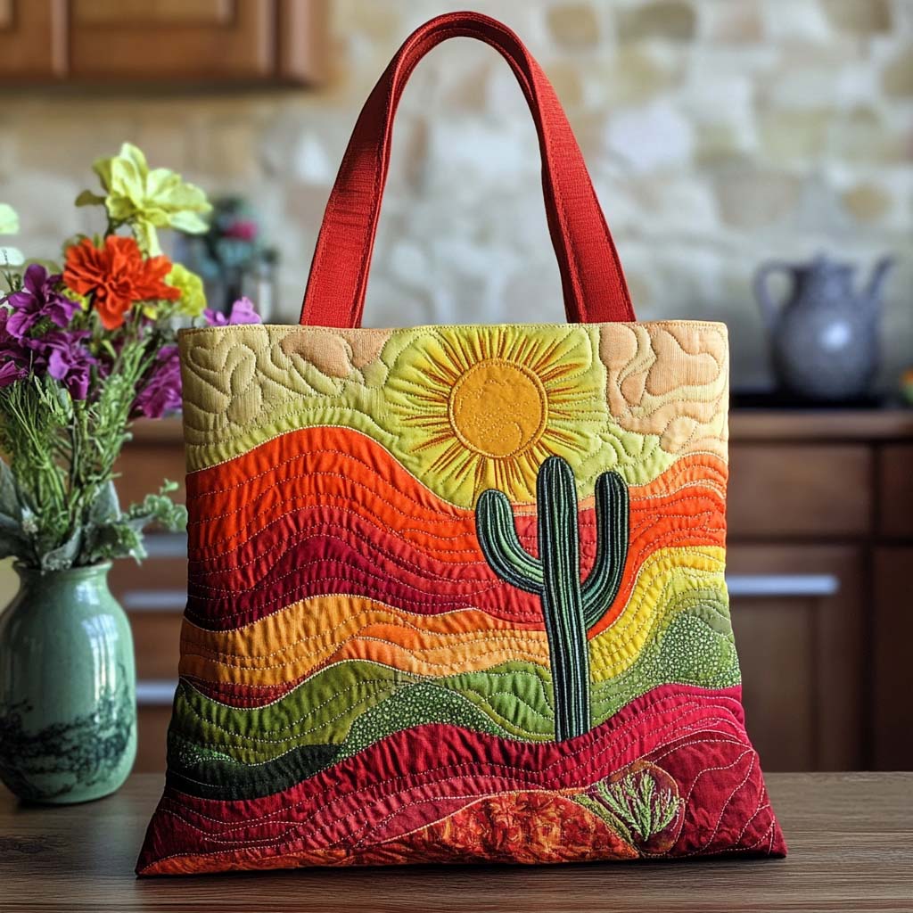Cactus Garden Bliss Quilted Tote Bag Trendy Tote Awesome Gifts For Cactus Lovers