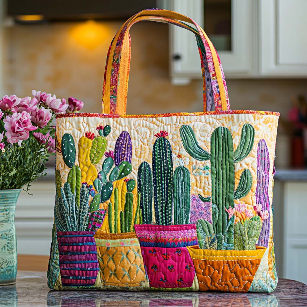 Cactus Love Touch Quilted Tote Bag Shoulder Bags For Women Cactus Inspired Gifts