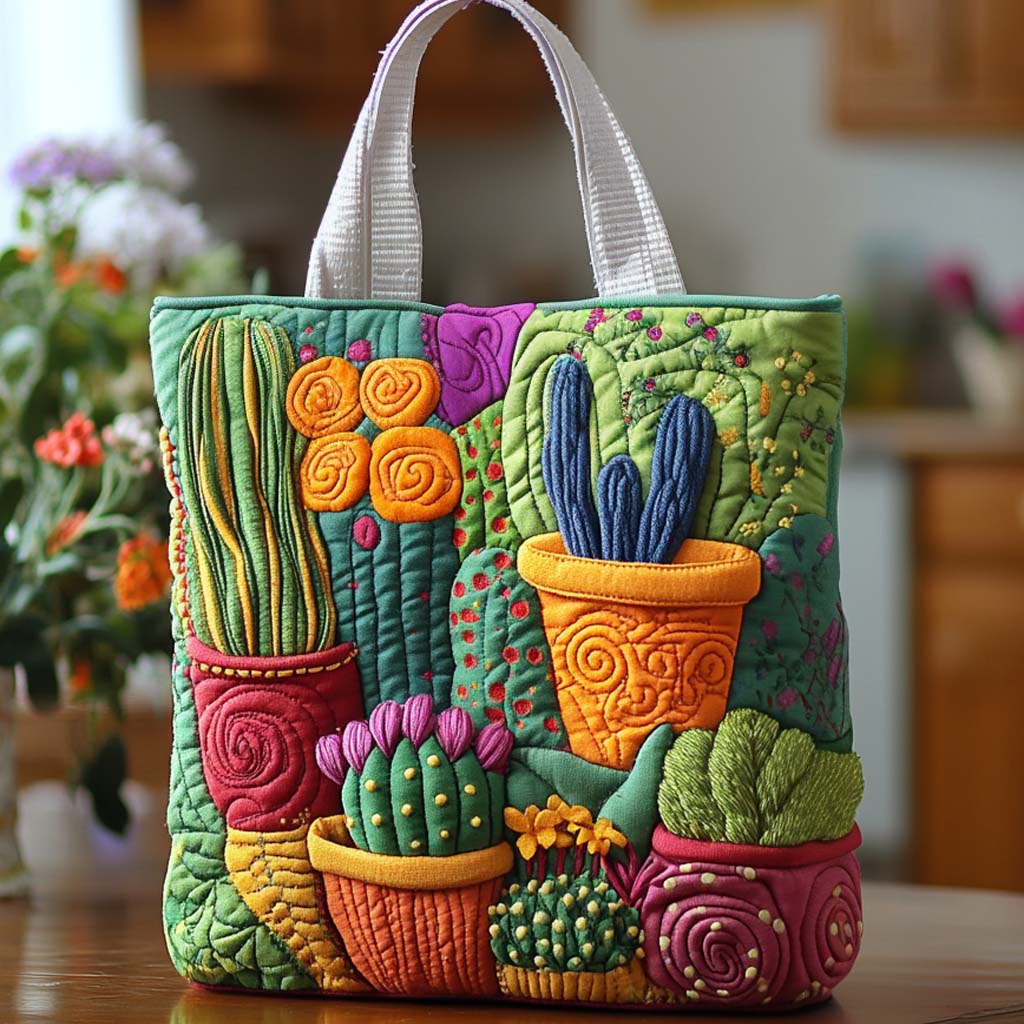 Cactus Morning Sun Quilted Tote Bag The Best Tote Great CactusLover Gifts