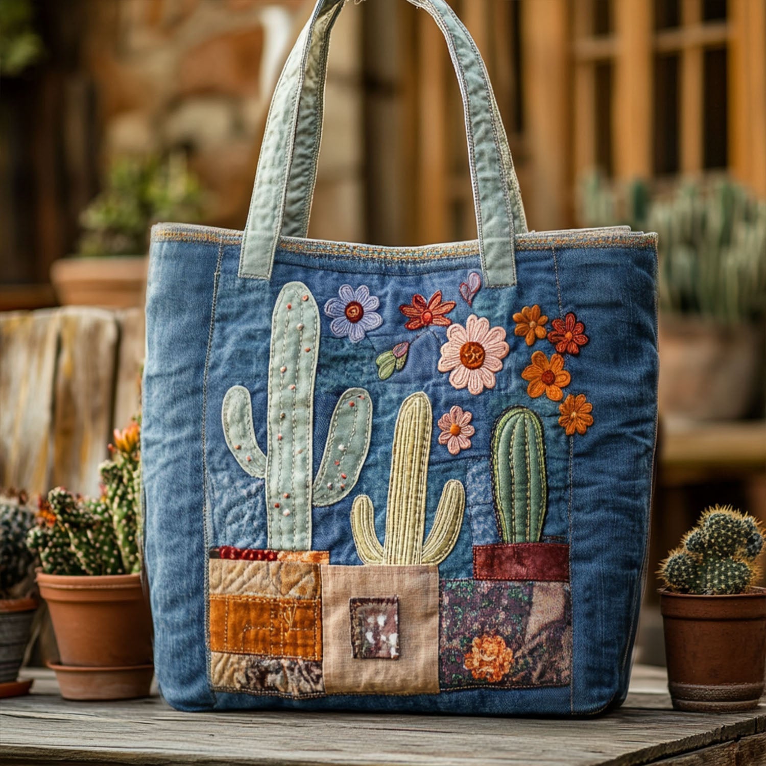 Cactus Muse Quilted Tote Bag Best Everyday Tote Bag Cute Cactus Gifts
