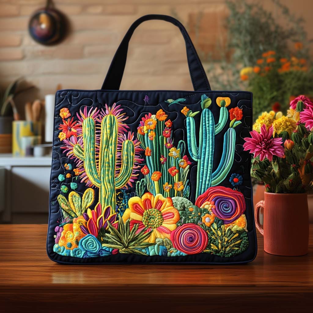 Cactus Sunset Hue Quilted Tote Bag Popular Womens Tote Bags Cactus Gifts For Ladies