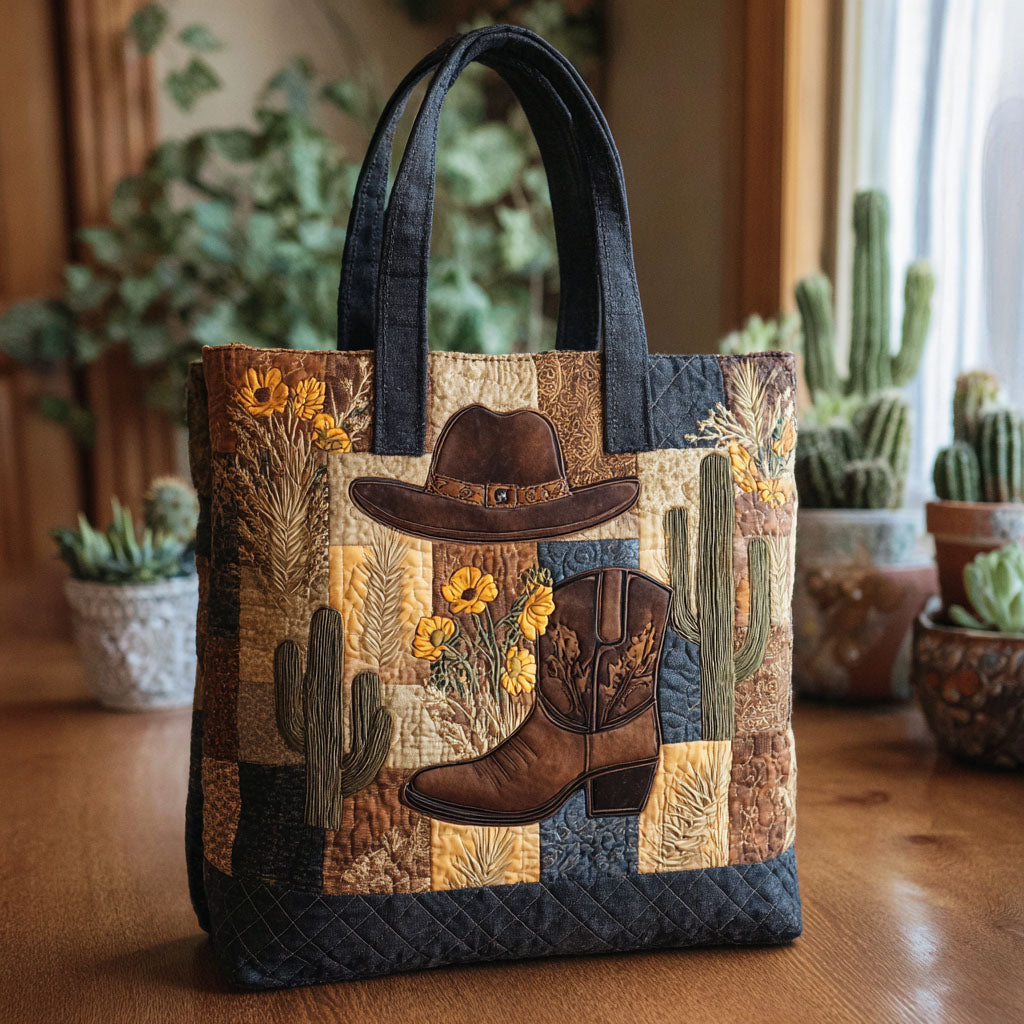 Cactus Trail Quilted Tote Bag Trendy Tote Gifts For Cowboy Boyfriend