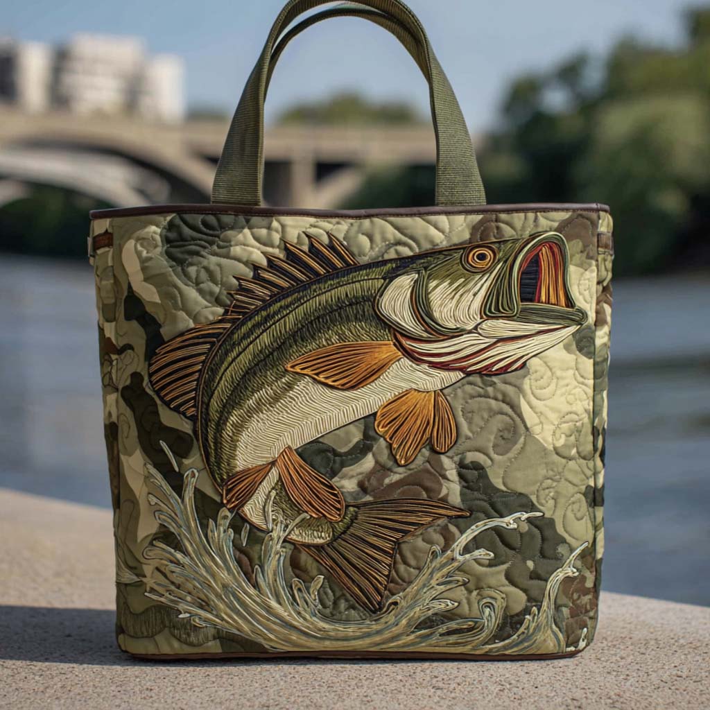 Camo Bass Quilted Tote Bag Best Shoulder Tote Bag Fishing Gifts For Him