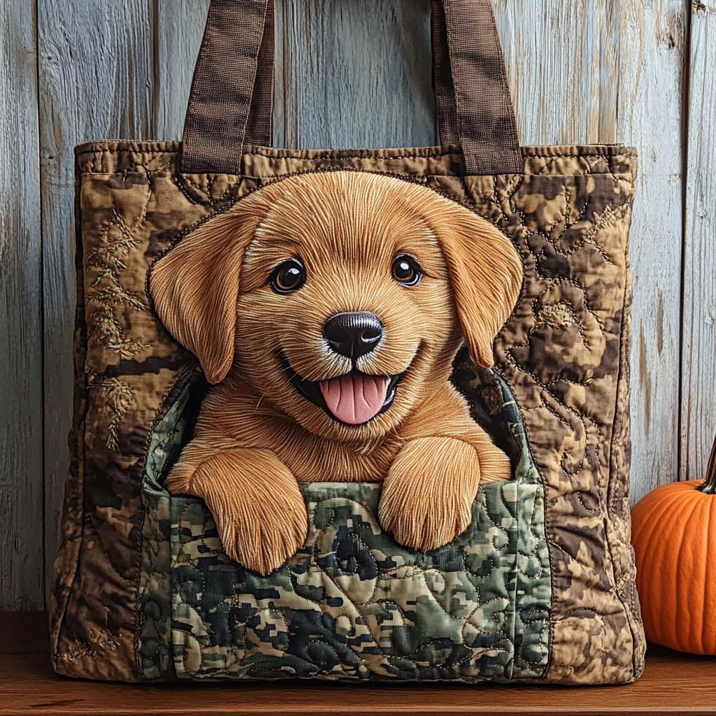 Camo Pup Joy Quilted Tote Bag Best Women's Shoulder Bags Labrador Merchandise