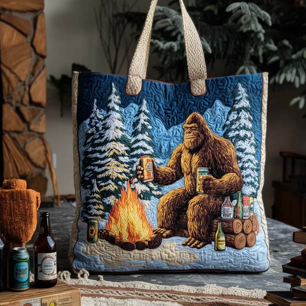 Camping with Bigfoot Quilted Tote Bag Popular Designer Totes Gifts For Bigfoot Lovers
