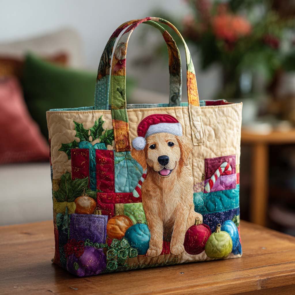 Candy Cane Retriever Quilted Tote Bag Tote Bag Shoulder Gifts With Golden Retrievers On Them