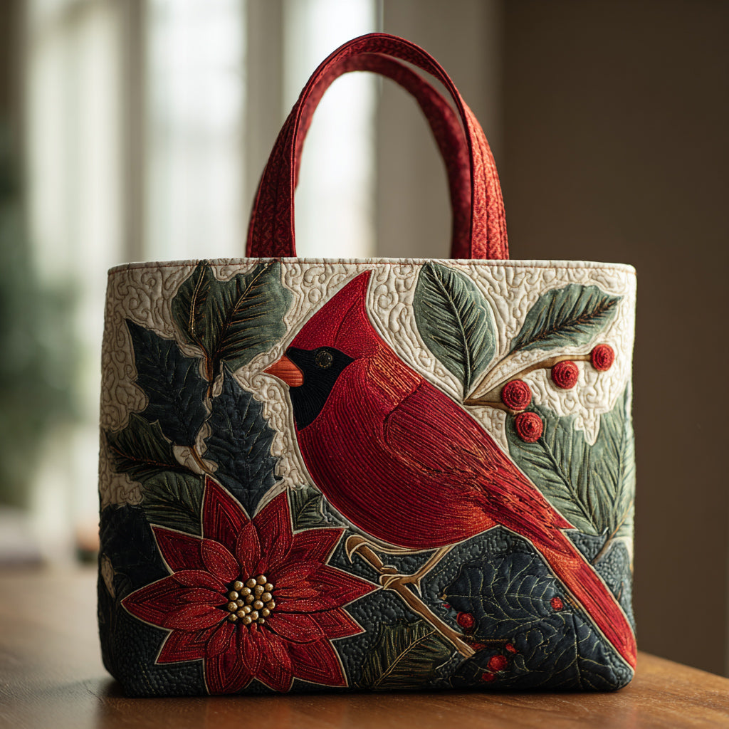 Cardinal Holly Quilted Tote Bag Shoulder Bag Red Cardinal Gift Items