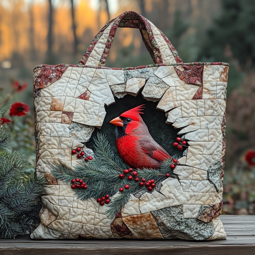 Cardinal Nest Quilted Tote Bag Travel Shoulder Bag Unique Cardinal Bird Gifts