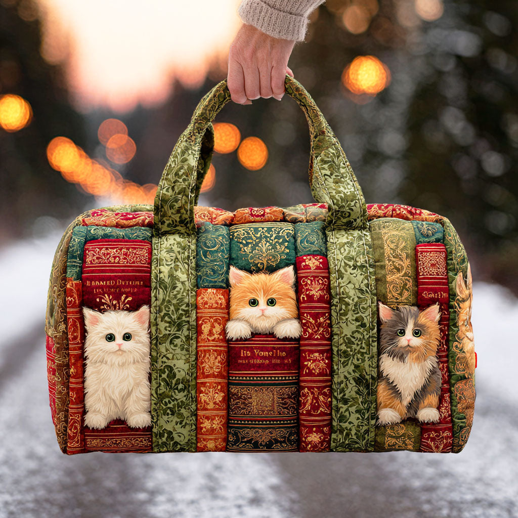 Cat Chapter Quilted Duffle Bag Cute Duffel Bags Women Gift Ideas For Book Lovers