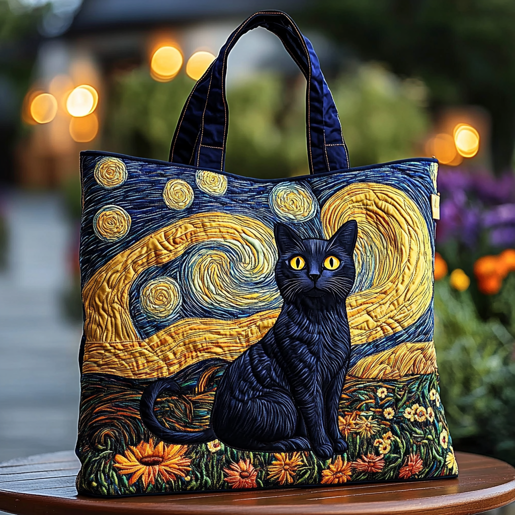 Cat Night Quilted Tote Bag Best Everyday Tote Bag Good Gifts For Cat Lovers