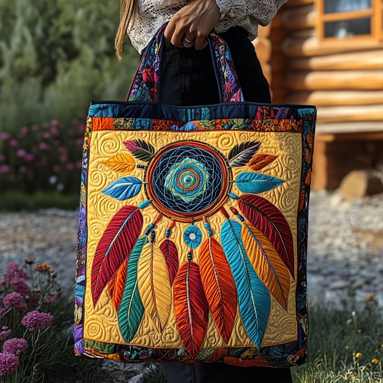 Catching Light Quilted Tote Bag Quilted Shoulder Bag Native American Made Gift