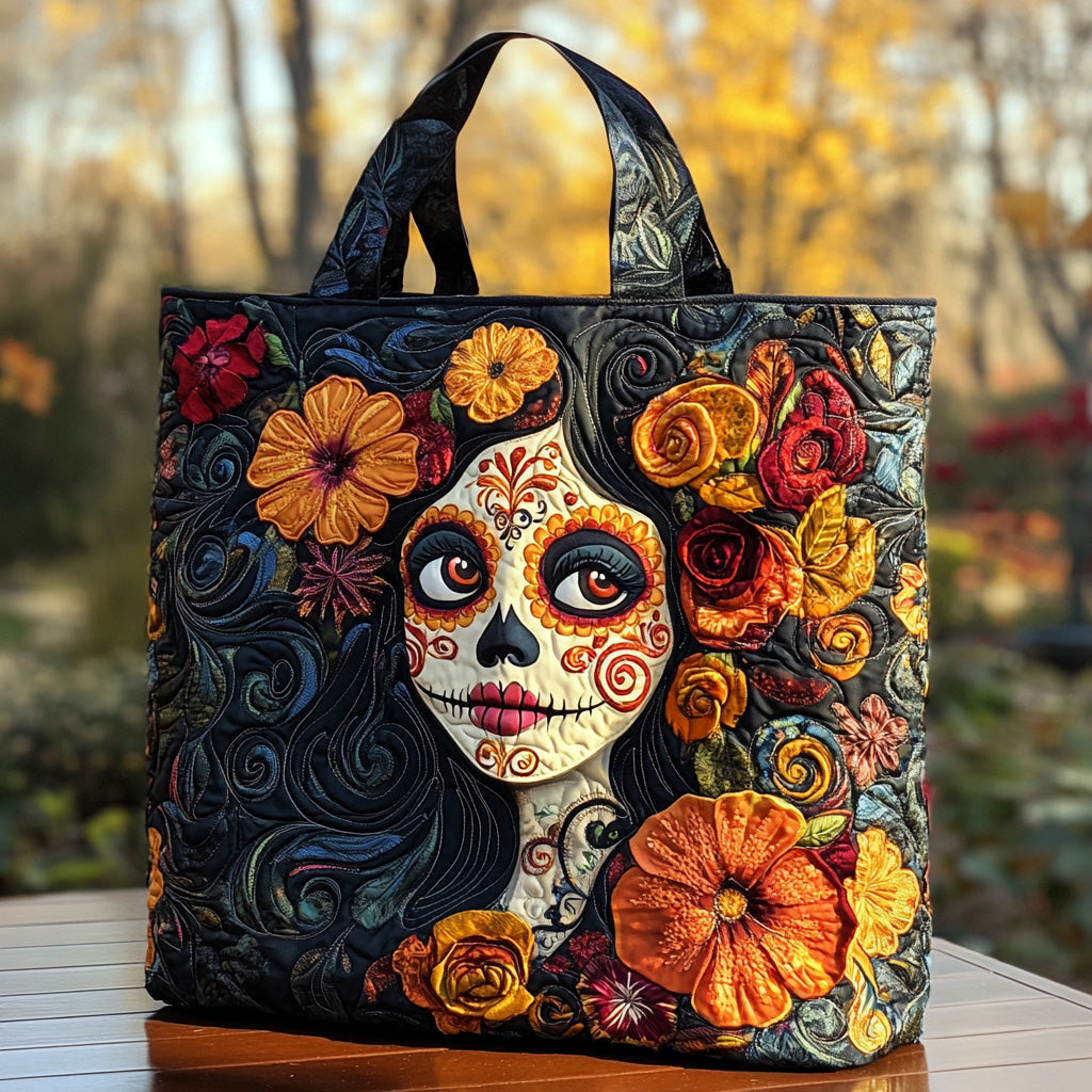 Catrina Garden Quilted Tote Bag Best Work Totes For Women Dia De Los Muertos Gift Ideas