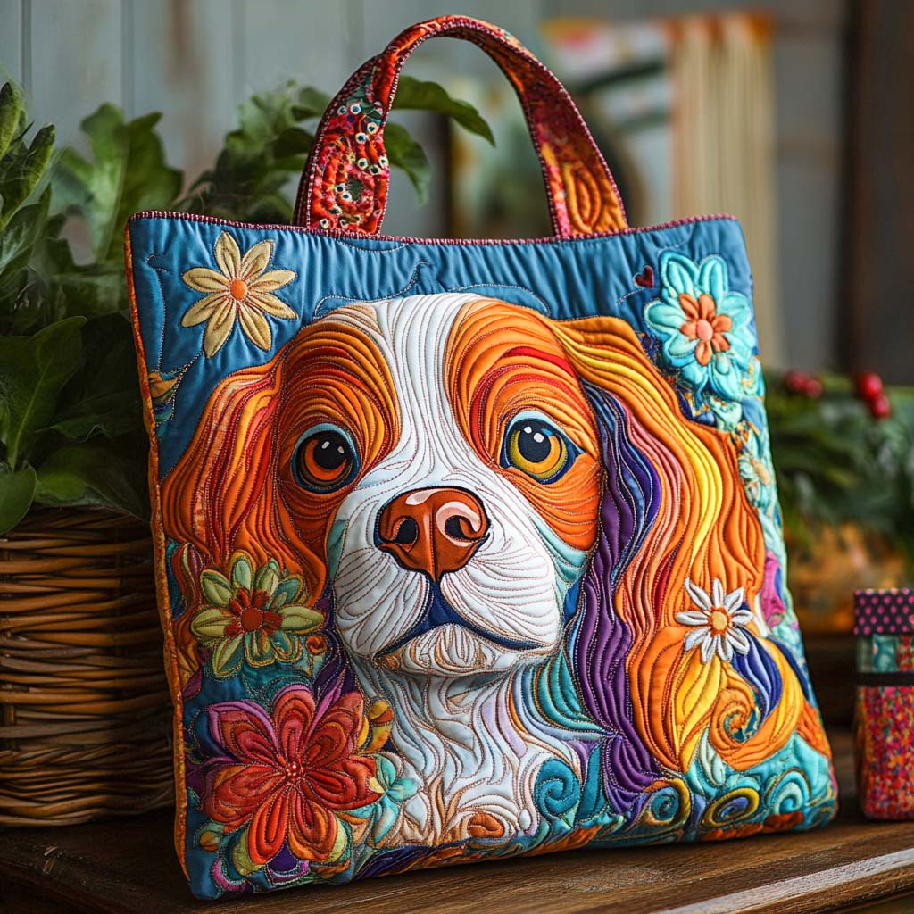 Cavalier Floral Spirit Quilted Tote Bag Womens Shoulder Bags Gift For Dog Lovers Owners