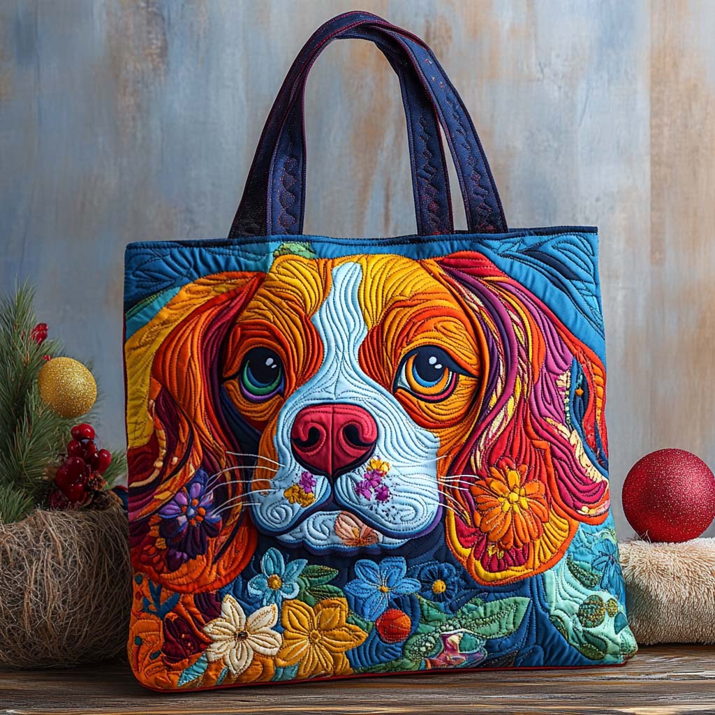 Cavalier Rainbow Garden Quilted Tote Bag Shoulder Handbag Dog Related Presents