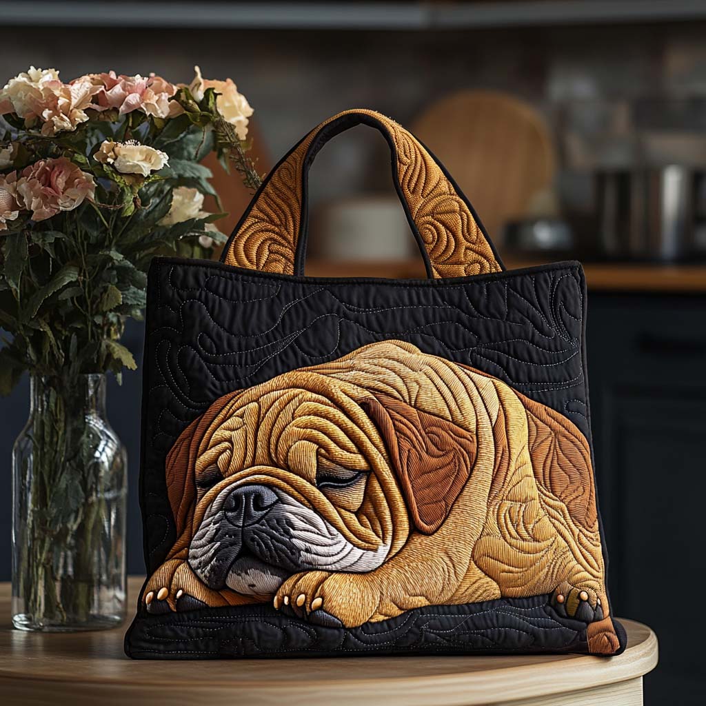 Charming Pup Dreams Quilted Tote Bag Work Totes For Women Bulldog Themed Gifts