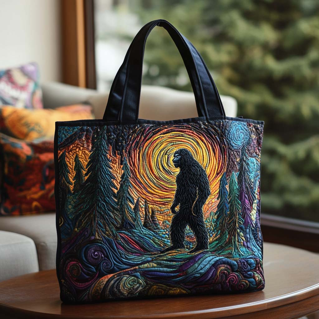 Chasing Bigfoot Quilted Tote Bag High Quality Totes Unique Bigfoot Gifts
