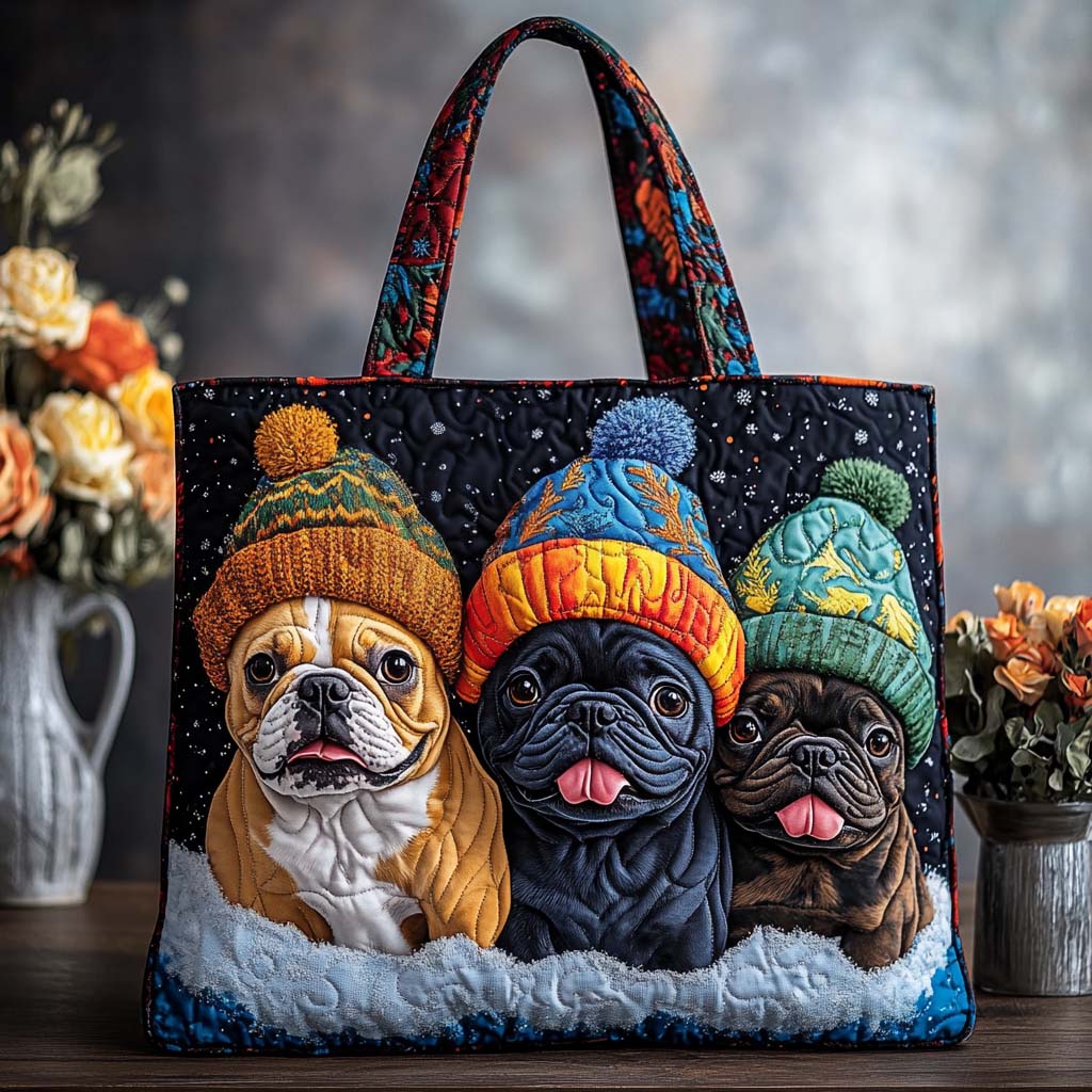 Cheerful Bullie Quilted Tote Bag Best Mom Tote Bag Gifts For Frenchie Lovers