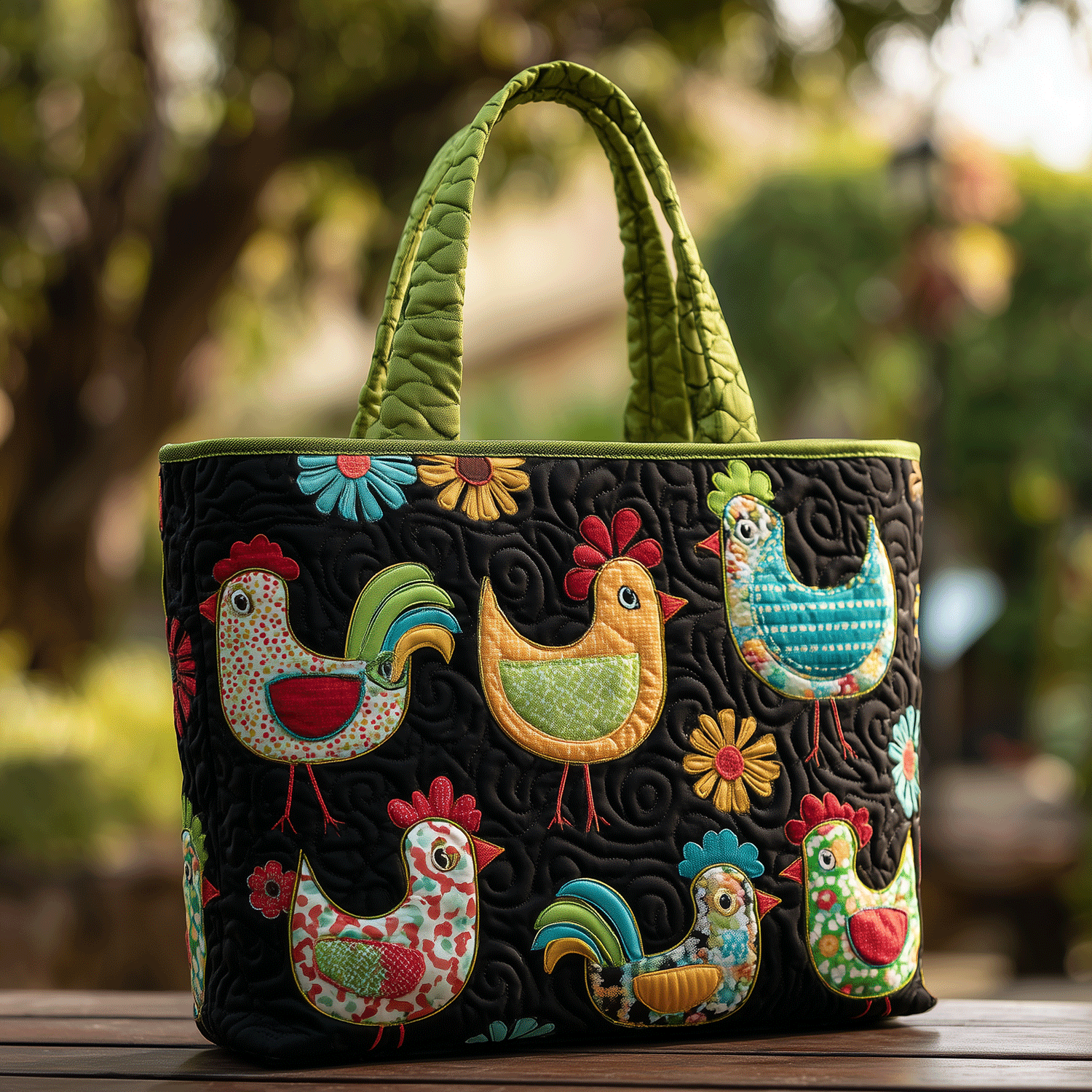 Cheerful Chooks Farm Quilted Tote Bag Large Tote Bag Best Gifts For Chicken Owners