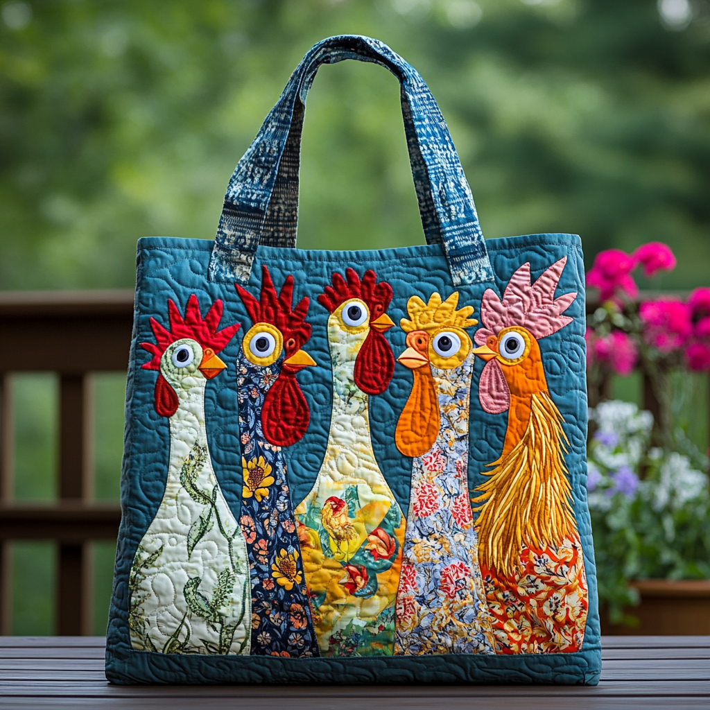 Chicken Garden Quilted Tote Bag Best Shoulder Bags Gifts For People Who Love Chickens