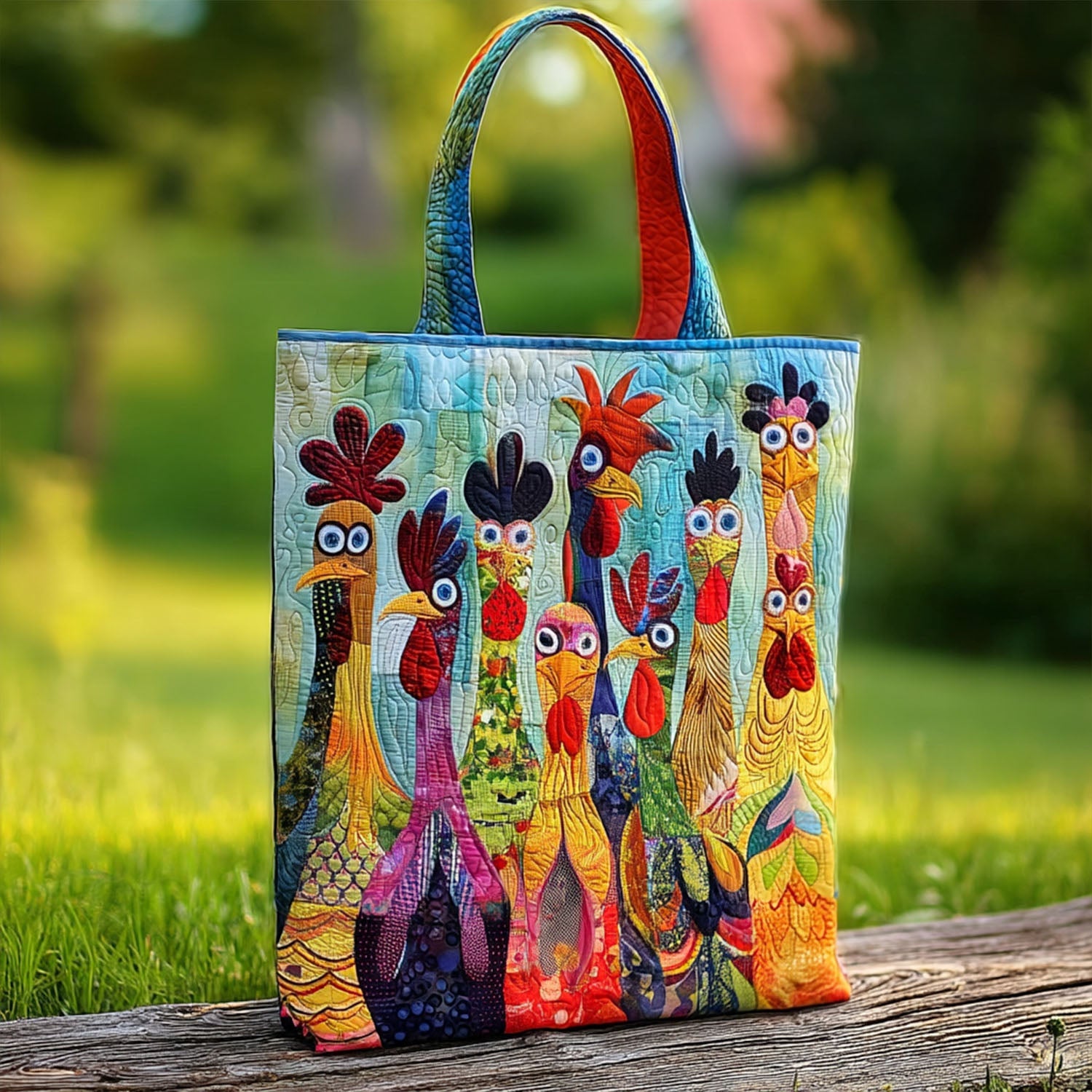 Chicken Vibrant Village Quilted Tote Bag Shoulder Bag Cute Gifts For Hen Lovers - Image 3
