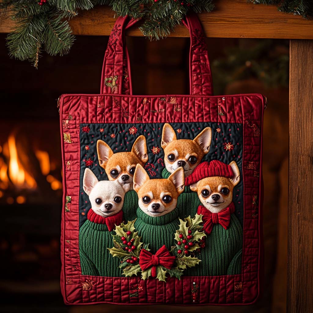 Chihuahua Noel Choir Quilted Tote Bag Best Everyday Shoulder Bag Chihuahua Dad Gifts