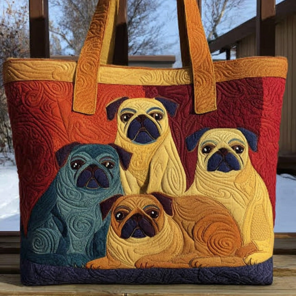 Chonkster Pug Quilted Tote Bag Womens Shoulder Bags Pug Lover Gift Ideas