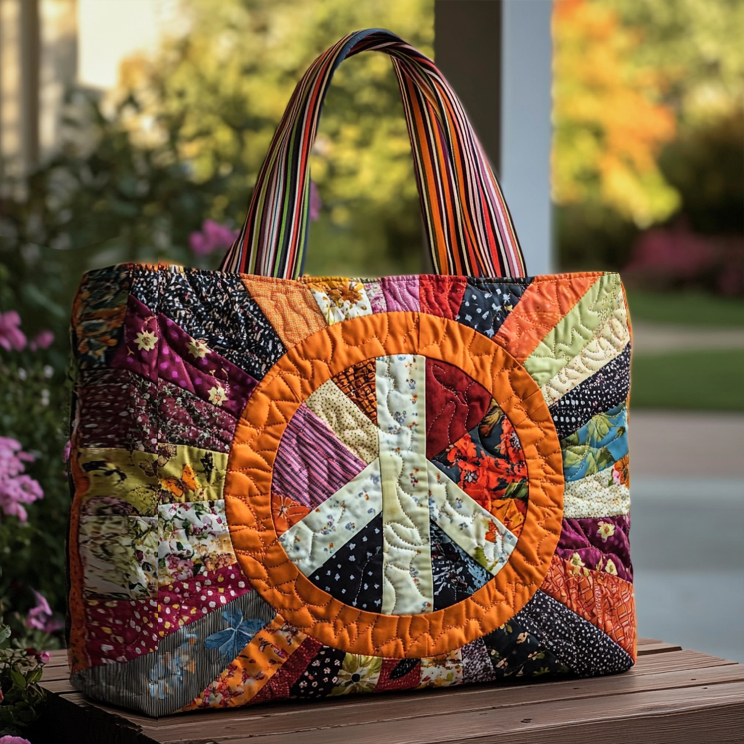 Circle of Calm Quilted Tote Bag Shoulder Bag Hobo Hippie Style Gifts