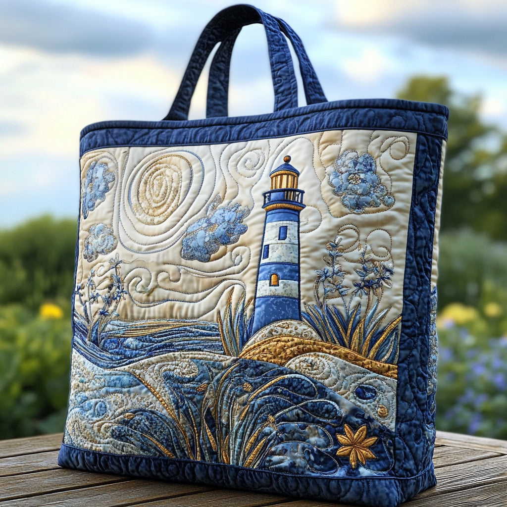 Coastal Beacon Quilted Tote Bag Large Tote Bag Ocean Lighthouse Gift Ideas