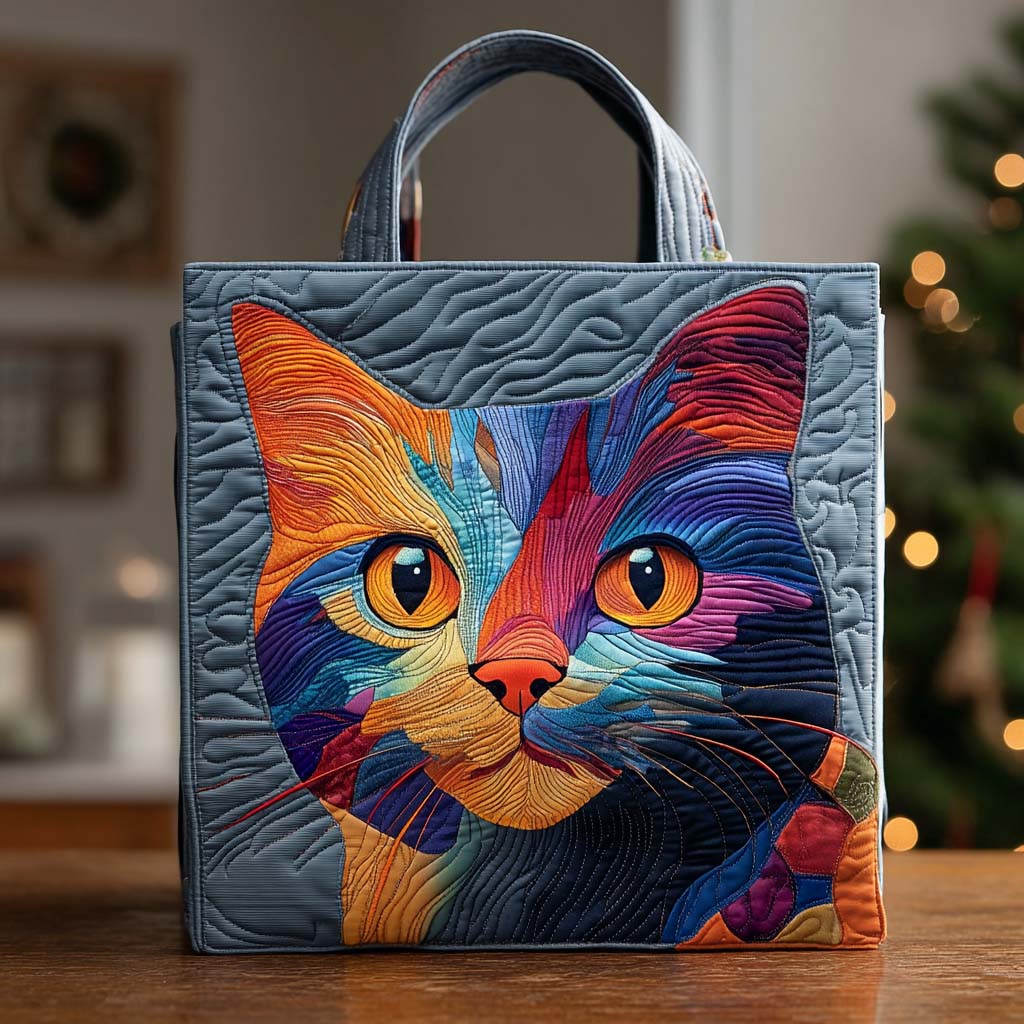Colorburst Cat Portrait Quilted Tote Bag Best Everyday Tote Bag Mother's Day Ideas For Wife