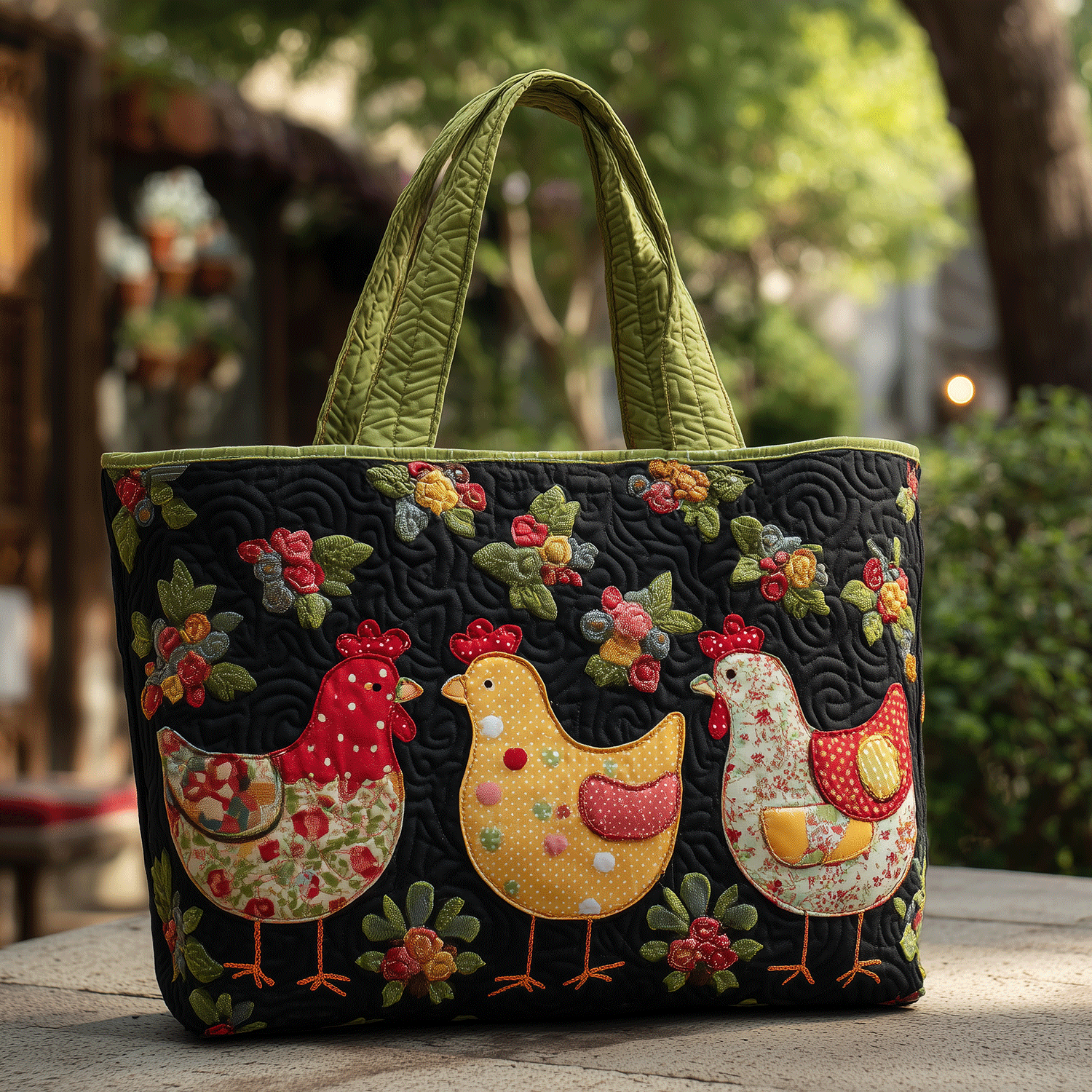 Colorful Coop Quilted Tote Bag Travel Shoulder Bag Gifts For People Who Love Chickens