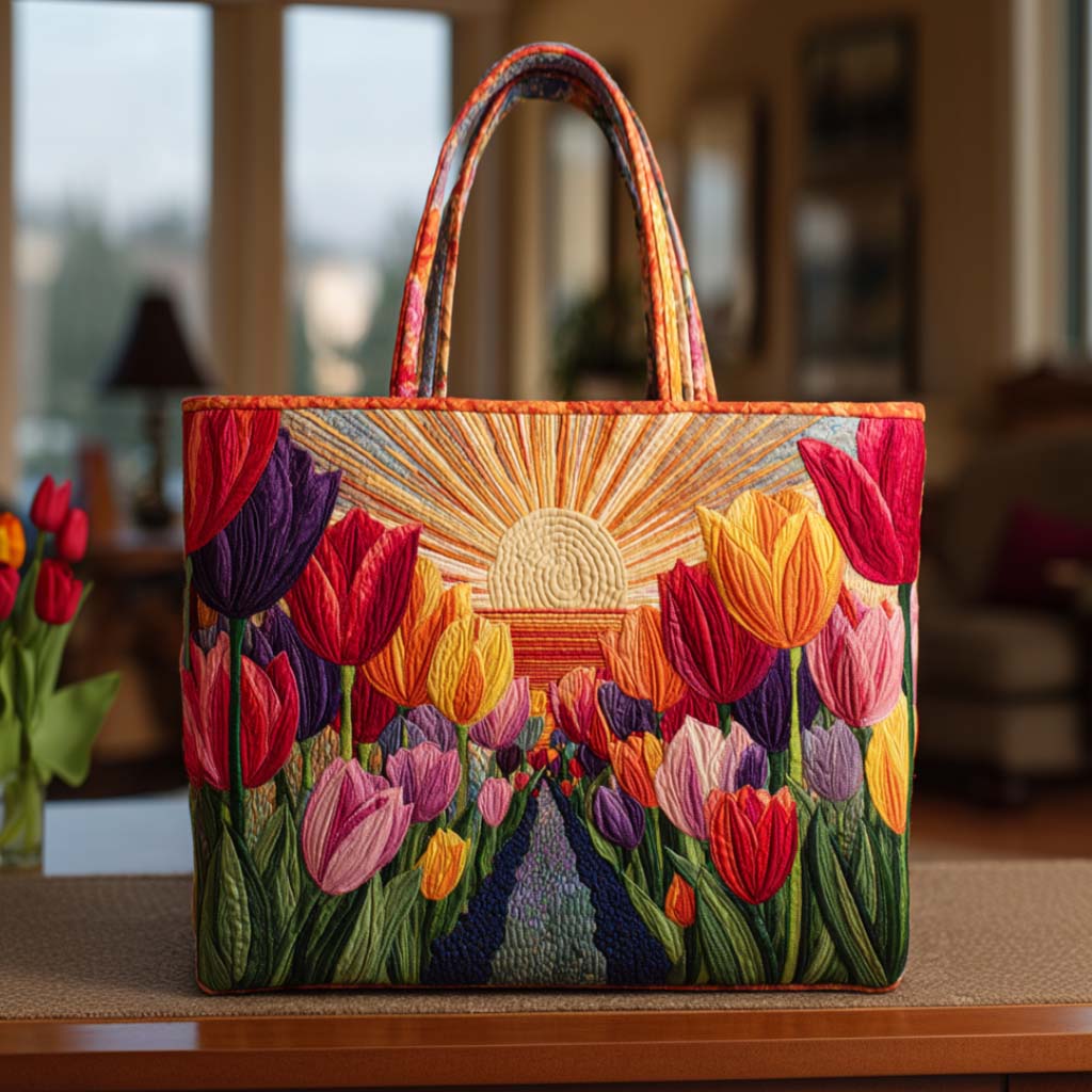 Colorful Tulip Field Quilted Tote Bag The Best Tote Bag Mother's Day Gifts For Grandma
