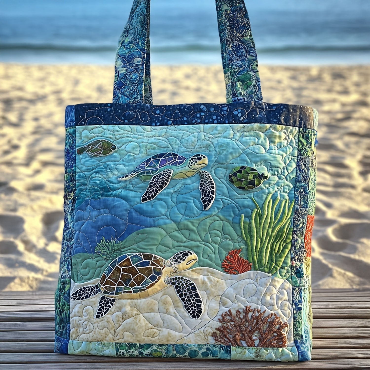 Coral Trails Quilted Tote Bag Best Tote Handbags Sea Turtle Gift Ideas