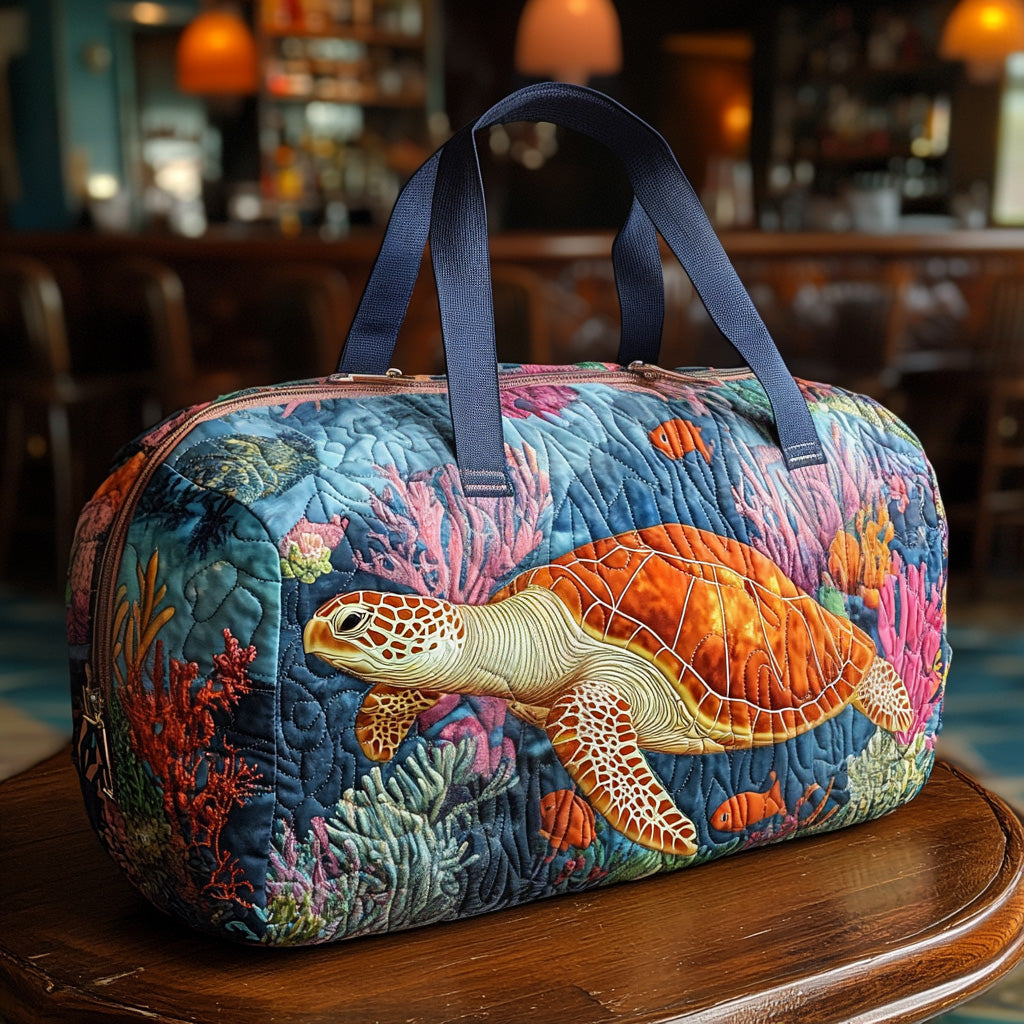 Coral Turtle Quilted Duffle Bag Best Travel Duffel Bag Women Sea Turtle Gift Shop