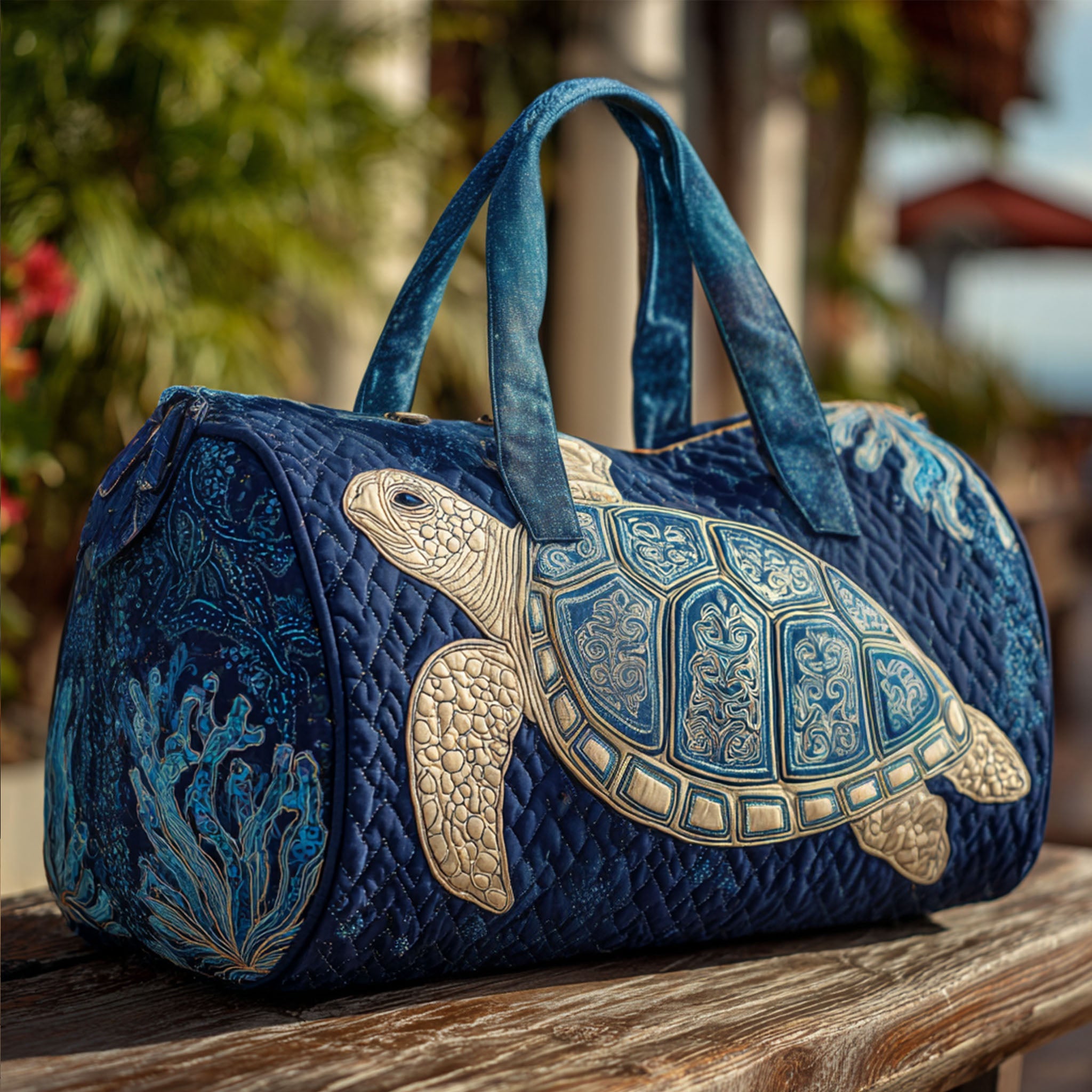 Coral Wanderer Quilted Duffle Bag Gym Duffle Bag Sea Turtle Gift Shop
