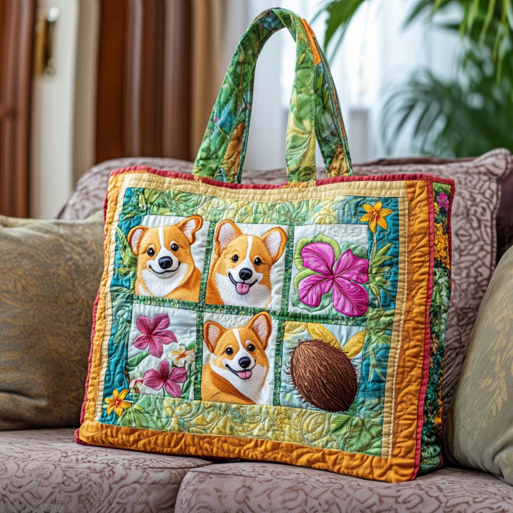 Corgi Adventure Time Quilted Tote Bag Work Totes For Women Gifts For Beach Goers