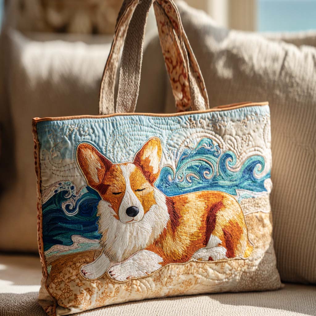 Corgi Garden Chill Quilted Tote Bag High Quality Totes Beach Gifts For Her
