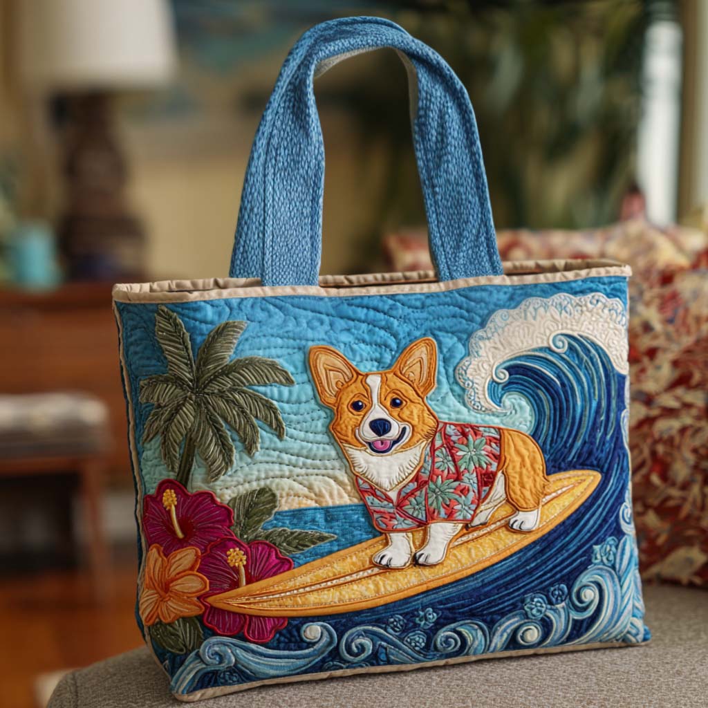 Corgi in Bloom Quilted Tote Bag The Best Tote Beach Vacation Gift Ideas