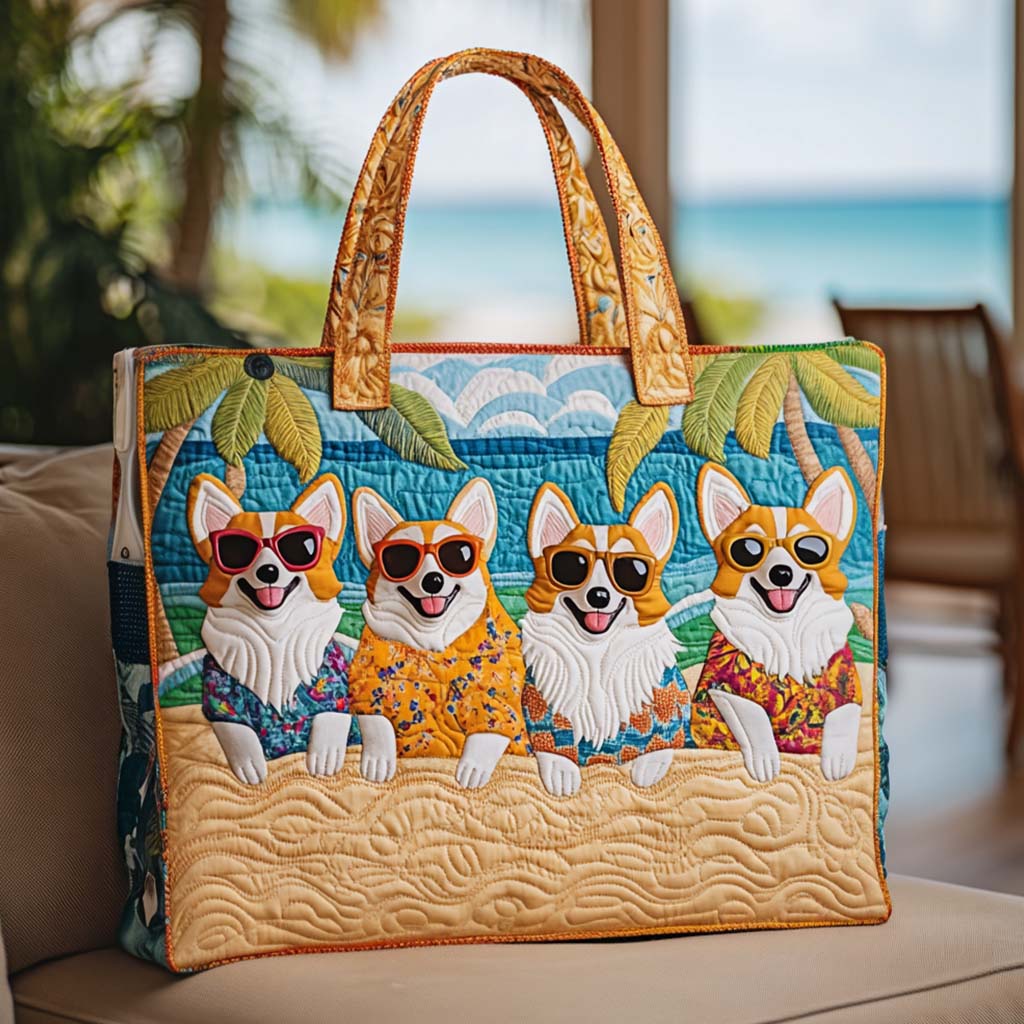 Corgi Love Day Quilted Tote Bag Popular Designer Totes Beach Gifts For Women